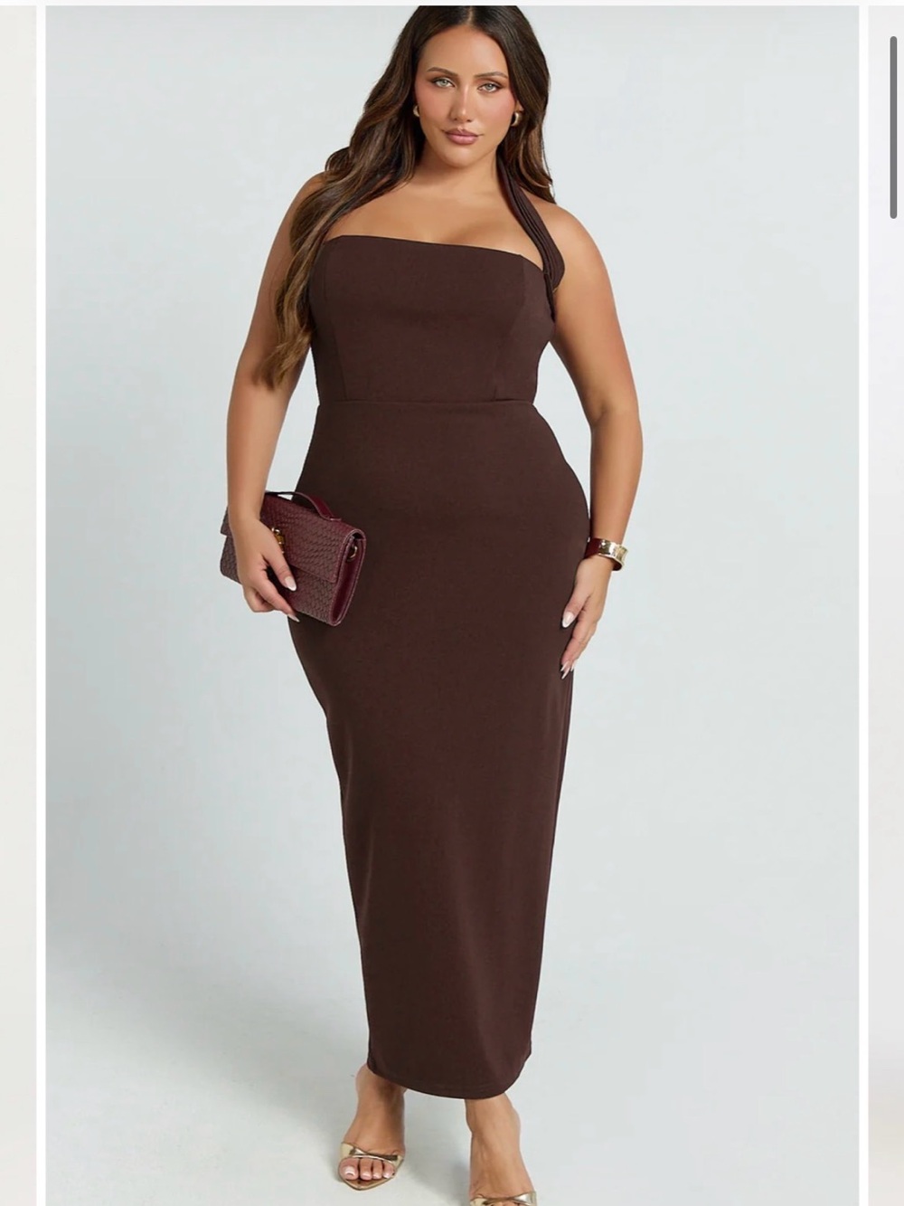 Showpo Chocolate Brown Backless Halter Maxi Dress